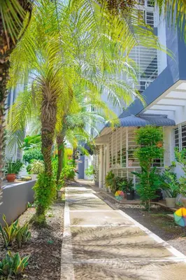 a palm tree in front of a building at Beautiful condo in La Vega in Concepción de La Vega