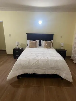 a bedroom with a large white bed with two night stands at Mi casa Amalia in Santa Cruz de Barahona