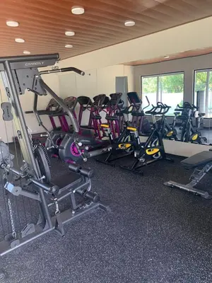 a gym with a bunch of bikes in a room at Lux 3BR Oasis With Gazebo & Pool in Pontezuela Arriba