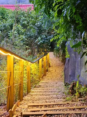 a wooden path with a fence and trees at Natural Refuge! - Cabin at the top of the mountain in La Búcara