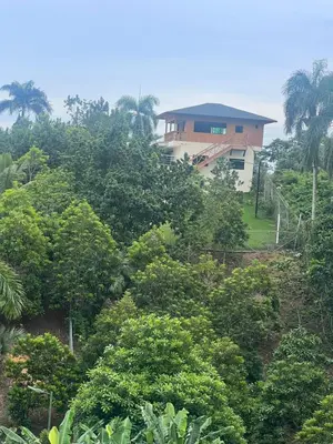 a house on top of a hill with trees at Villa con piscina Infinitive in Concepción de La Vega