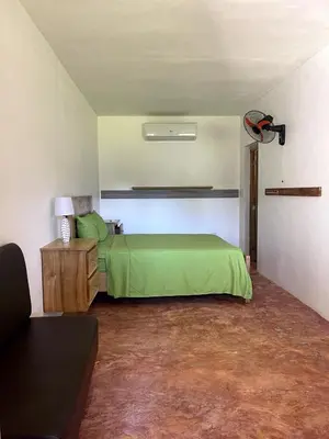 a bedroom with a green bed in a room at Habitacion 3 en Dani's Guest House in Las Galeras