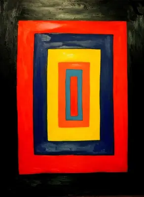 a painting of a colorful rectangle with a blue at Chalet Thevenin Art Accommodation in Jarabacoa