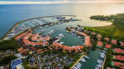 an aerial view of a marina with boats in the water at Villa en Casa de Campo 10127 in Colorado