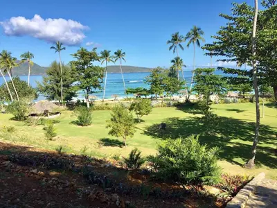 a park with palm trees and the ocean in the background at JAVO BEACH the Nest in Las Galeras