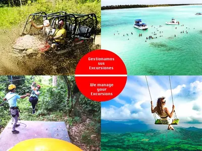 a collage of photos of people playing in the water at Luxury penthouse with panoramic ocean view in Punta Cana