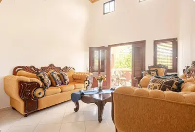 a living room with two couches and a coffee table at Rio San Juan,Spacious,Local,3 Bedroom in Río San Juan