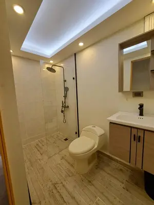 a bathroom with a toilet and a shower and a sink at cerca de los mejores restaurantes I TV l Wifi in Constanza