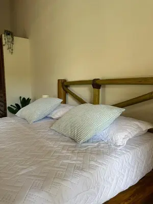 a bed with two pillows on top of it at Palmeras in Las Galeras