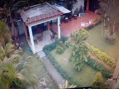 an aerial view of a garden with a pavilion at Villa Dupi in Colorado