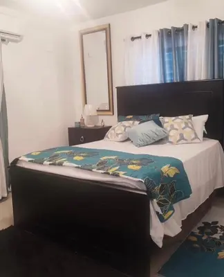 a bedroom with a large bed with a mirror at El Rincon de Sanchez
