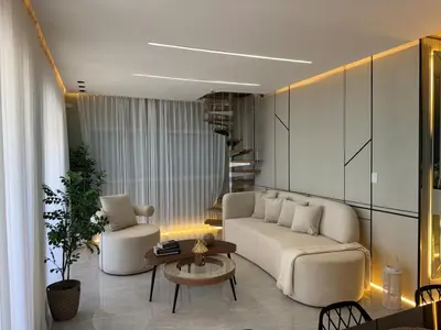a living room with a couch and a table at Luxury apartment in Cabrera in Cabrera