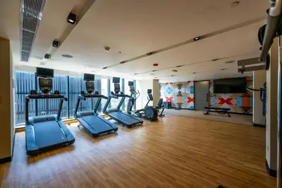 a gym with several tread machines in a room at Hotel Hampton By Hilton Santiago De Los Caballeros in Santiago de los Caballeros
