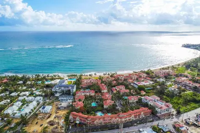 an aerial view of a resort near the ocean at Garden Studio, Ocean Dream in Cabarete