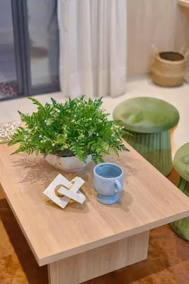 a table with a potted plant on top of it at ®{Peaceful~Retreat} @DowntownSD HotTubGymFamily in Santo Domingo