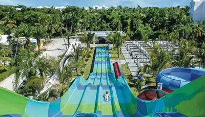 an aerial view of a water slide at a water park at Riu Palace Punta Cana - All Inclusive in Punta Cana