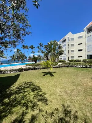 a large lawn in front of a large building at Vista palmera in Juan Pedro