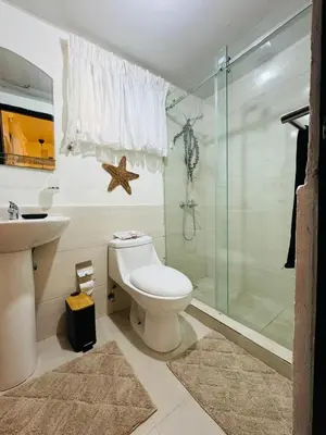 a bathroom with a shower and a toilet and a sink at Luxurious and comfortable 1 level in Ensanche Savica de Mendoza