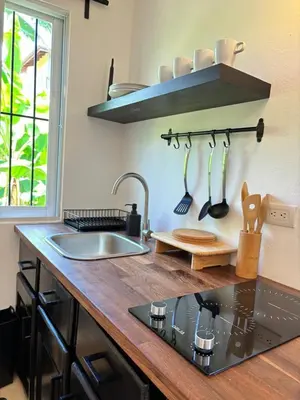 a kitchen with a sink and a counter top at Guest House Canephora in Las Galeras in Las Galeras