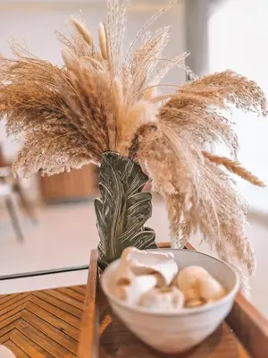a bowl of food on a table with feathers at Margarita 102 Private Beach Access Aqua Esmeralda Dominicus in La Laguna