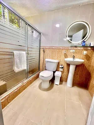 a bathroom with a toilet and a sink at Beautiful Caribbean Coast Residence in Santo Domingo