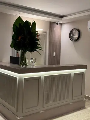 a vase of flowers on a counter in a room at Caonabo35 Elegancia Boutique en Santo Domingo 8 in Santo Domingo