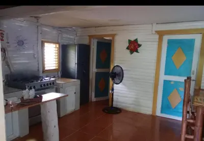 a kitchen with a stove and a refrigerator at Las Amapolas, Saman typical houses in Las Galeras