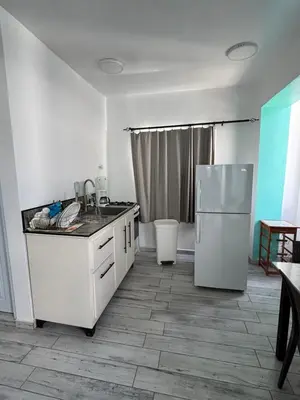 a kitchen with a sink and a refrigerator at Calle Roma in Bayahibe