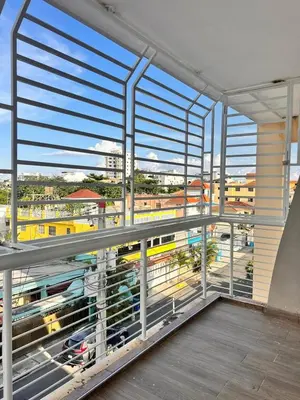 a view from the balcony of a building with a train at Vista del sol in La Viva