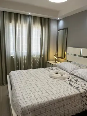 a bedroom with a large white bed with a mirror at Luxurious and cozy apartment in San Luis