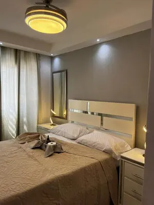 a bedroom with a large bed with a dresser and a lamp at Luxurious and cozy apartment in San Luis