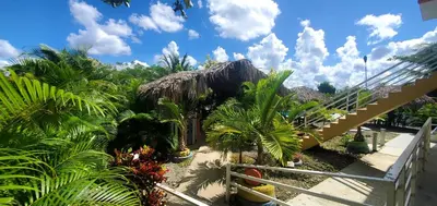 a resort with a bunch of palm trees and a staircase at hotel las yayas la vega in Concepción de La Vega