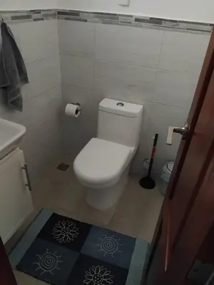 a small bathroom with a toilet and a sink at Villa de Angela en Samana in Sabana