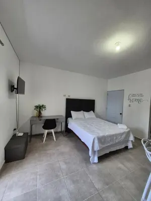 a bedroom with a bed and a desk in it at ENE Apartments Nagua 1B in Nagua