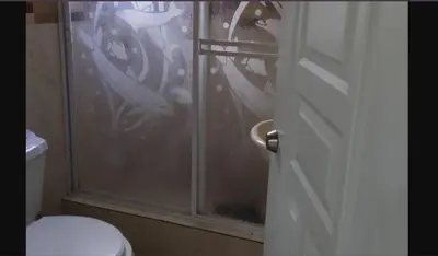 a bathroom with a shower with a toilet and a door at Don Carlos Recidencia