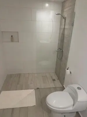 a bathroom with a toilet and a shower at Swim-Up Paradise, AirBB for more info in Punta Cana