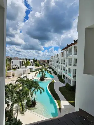 an aerial view of a swimming pool at a resort at Garden Breeze Penthouse & Pool View l Mistral 401 in La Laguna