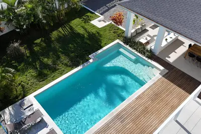 an overhead view of a swimming pool in a yard at Villas Riviera in Las Terrenas