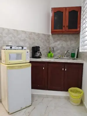 a kitchen with a microwave and a sink at Apartaestudio en el malecón y cerca de playas in San Felipe de Puerto Plata