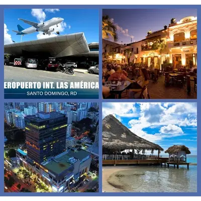 a collage of pictures of a city and a plane at Tu rincon Caribeño in San Isidro