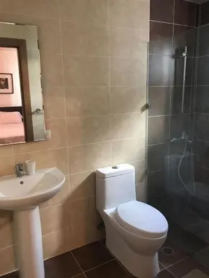 a bathroom with a toilet and a sink and a shower at 3 levels and 5 bedrooms penthouse with a great view in Santo Domingo