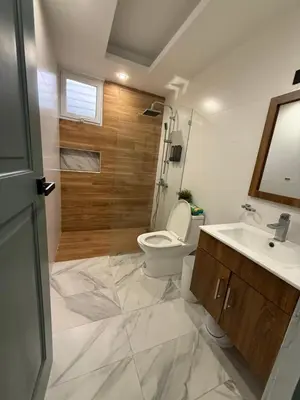 a bathroom with a toilet and a sink and a shower at Confortable apartamento en Villa Olga in Santiago de los Caballeros