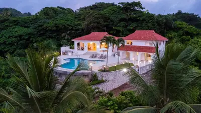 an aerial view of a house with a swimming pool at Villa Playa Colorada Eco-Luxury Beachfront Retreat in La Colmena