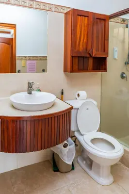 a bathroom with a toilet and a sink at Agualina Kite Hotel in Cabarete