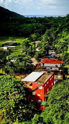 an overhead view of a train station on a hill at Hostal Luz Del Valle in Santa Bárbara de Samaná