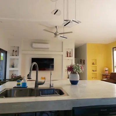 a kitchen with a sink and a counter top at Villa Olam in Las Galeras