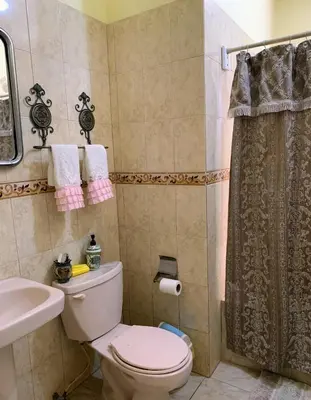 a bathroom with a toilet and a sink and a shower at Tu Casa En Pedernales in Pedernales