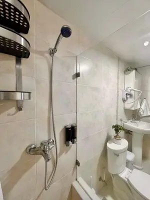 a shower in a bathroom with a toilet and a sink at Malecón view mar apartment in Colorado
