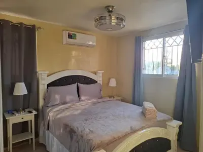 a bedroom with a large bed and a window at Las Palmas in Santiago de los Caballeros