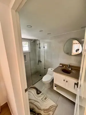 a bathroom with a toilet and a sink and a shower at Paraiso frente al mar in San Felipe de Puerto Plata